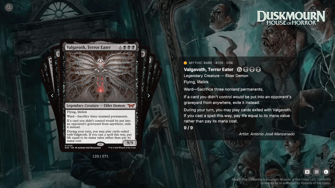 Screenshot of the Opt - MTG website